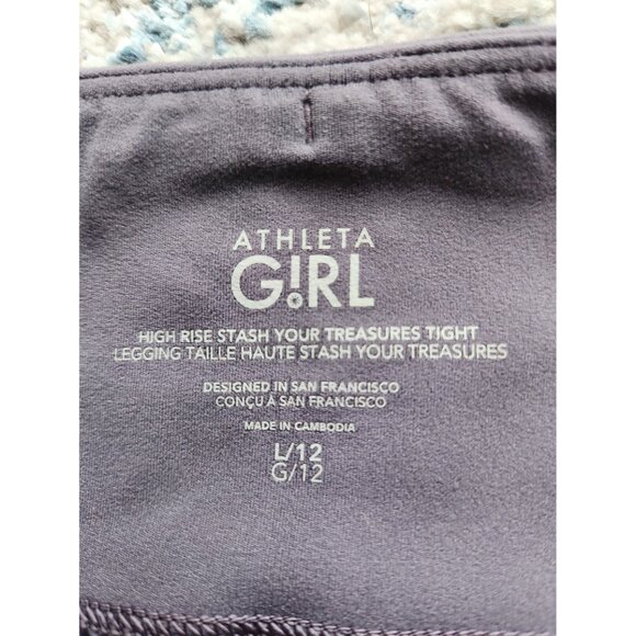 Athleta Girl Size Large 12 High Rise Stash Your Treasures Tights Purple Athletic - Picture 4 of 4